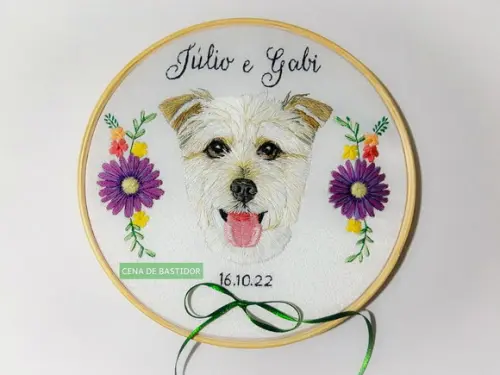 Retrato Bordado Pet - 20 cm - Porta Alianças