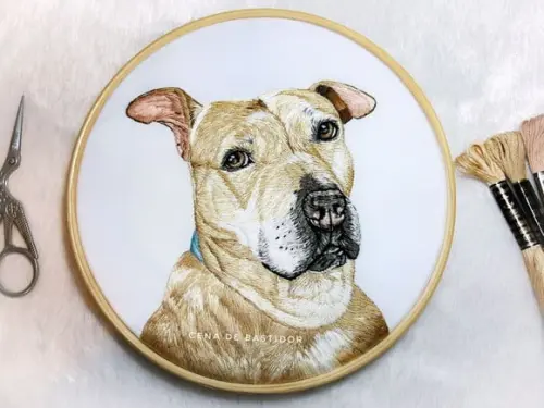 Retrato Bordado Pet - 20 cm - Bordado Animais de Estimação
