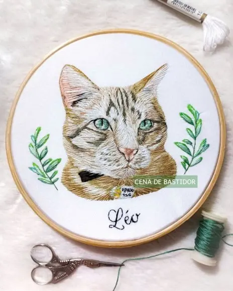 Retrato Bordado Pet (3 Unidades) Bordado Animais de Estimaçã