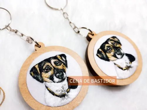 Retratos Bordados 2 Pets - Chaveiro Bordado