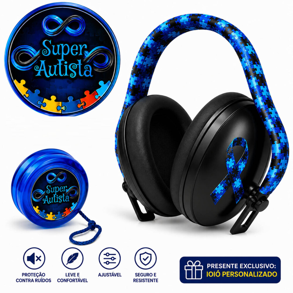 Abafador de barulhos Auditivo 14 db TEA black Blue com Iô Iô es