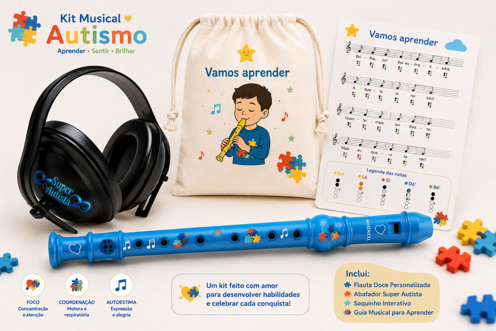 Abafador Sensorial Infantil protetor 14 db + Flauta super autista