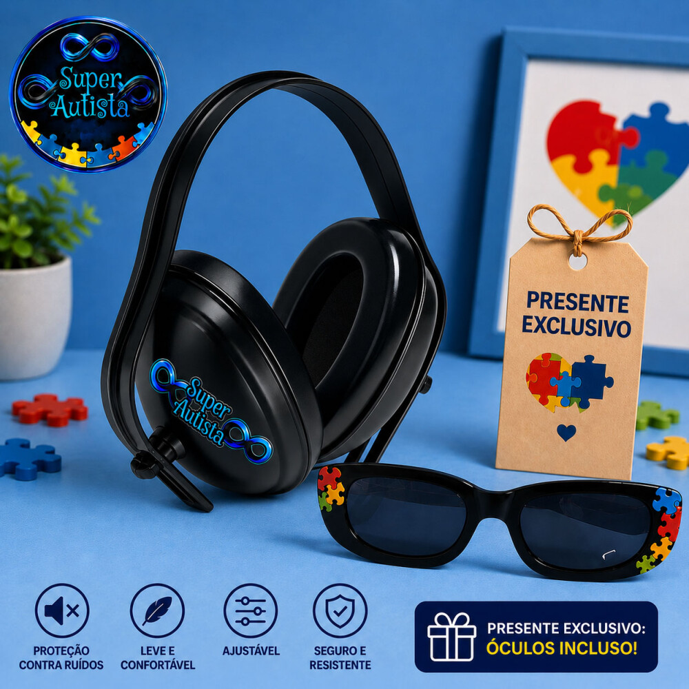 Kit Abafador de ruidos 14 db TEA acompanha óculos de sol infanti