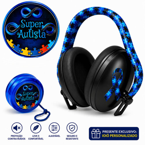 Abafador de barulhos Auditivo 14 db TEA black Blue com Iô Iô es