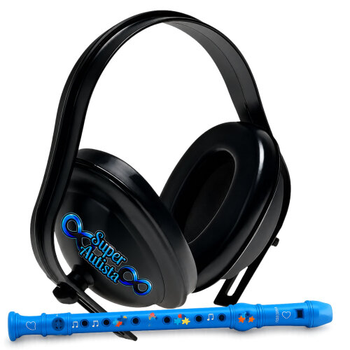 Abafador Sensorial Infantil protetor 14 db + Flauta super autista e saquinho interativo