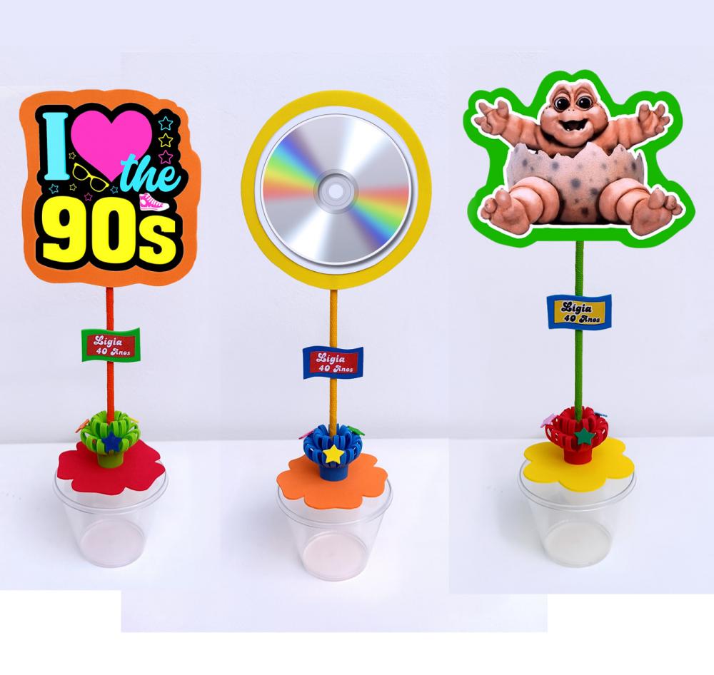 Festa Anos 90 - Lembrancinha Centro de Mesa com Nome Aniversário