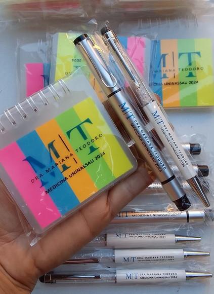 20 Kits Bloquinhos de Anotações e Caneta Personalizados