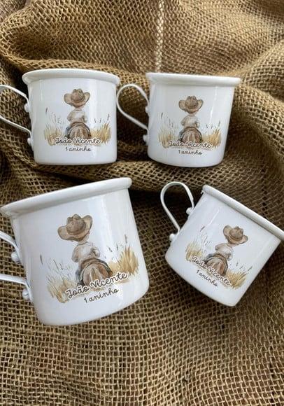 Canecas de Alumínio 150ml Personalizadas Tema Fazendinha