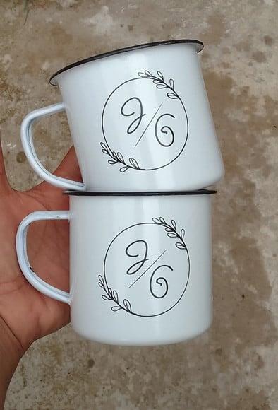 Caneca Esmaltada 300ml com Borda Preta Personalizada