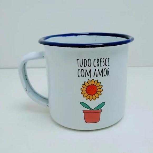 Caneca Esmaltada Personalizada Borda Azul