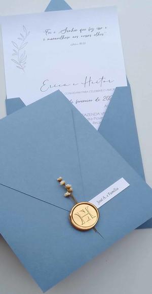 Convite Casamento Azul Serenity com Lacre