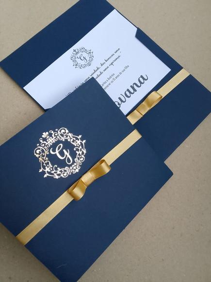 Convite 15 Anos Azul Marinha e Dourado Giovana