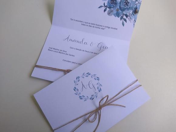 Convite de Casamento Simples Azul