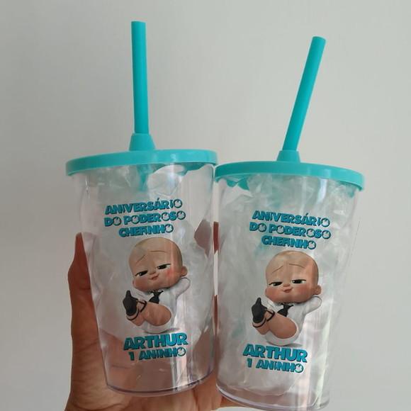 Copo com Canudo Personalizado Poderoso Chefinho