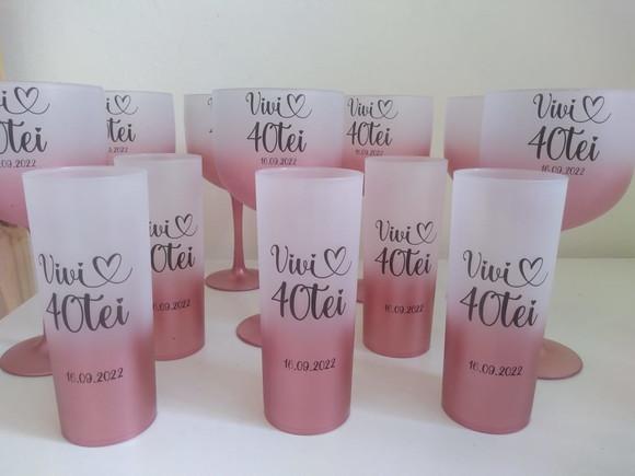 Kit 30 Long Drink e 10 Taças Gim Rosê Gold Personalizados