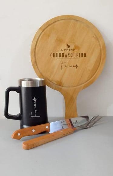 Kit Tábua de Carne, Faca e Copo Personalizado