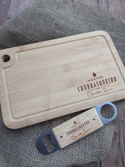 Kit Tábua de Carne e Abridor de Garrafa Personalizado