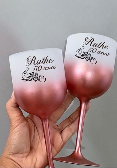 Taça de Vinho Degradê Personalizadas Rose Gold
