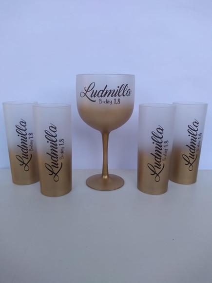 50 Copos Long Drink Degradê Dourado Personalizados