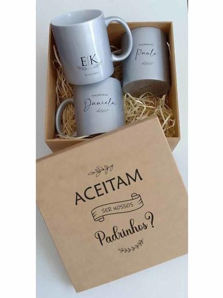 Caixa Padrinhos com 2 Canecas de Porcelana