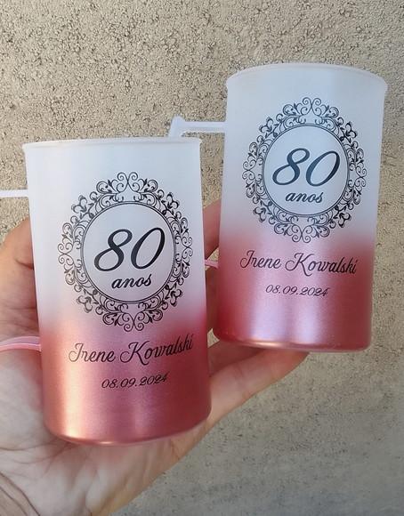 Canecas Acrílicas Rose Gold 80 Anos
