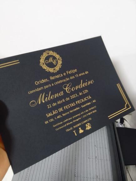 Convite 15 Anos Preto e Dourado