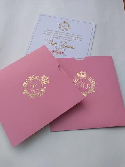 Convite 15 Anos Rosa e Dourado