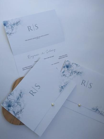 Convite Casamento Azul e Branco Rs