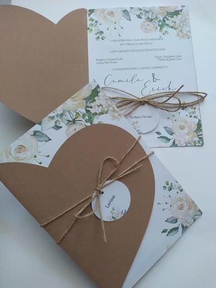 Convite Casamento Rústico com Detalhes Floral Verde