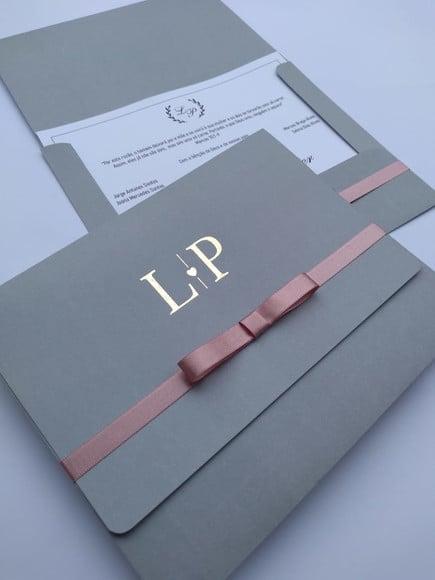 Convite de Casamento Lp Cinza e Rosê