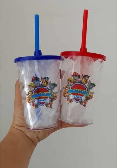 Copo com Canudo Personalizado Patrulha Canina