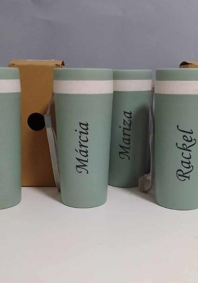 Copos com Tampa Fibra de Bambu Personalizados