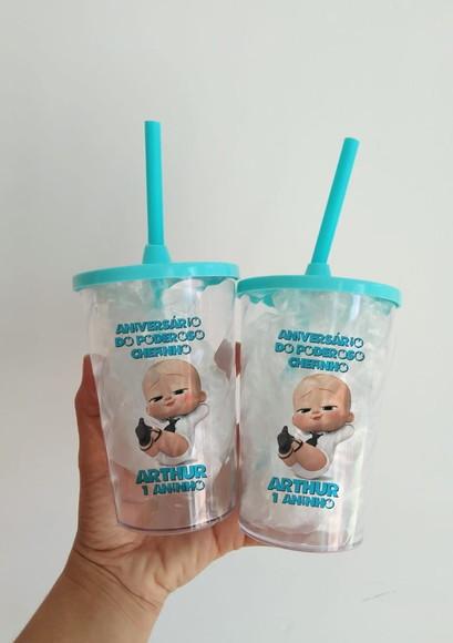 Copos com Canudo Personalizados Poderoso Chefinho