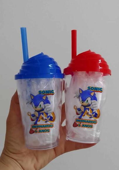 Copos com Tampa e Canudo Personalizados Sonic