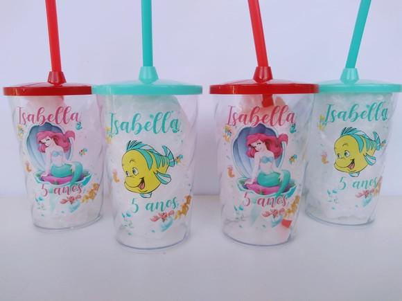 Copos com Canudo Personalizados Sereia