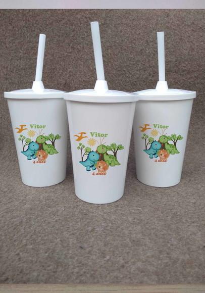 Kit 20 Baldinhos de Pipoca e 20 Copos Personalizados Dino