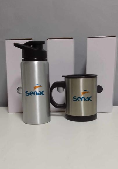 Kit 10 Garrafas e 10 Canecas de Inox Personalizadas