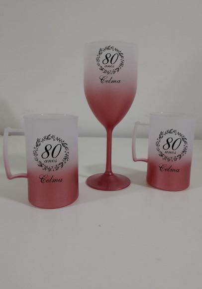 Kit 30 Canecas e 10 Taças Vinho Rose Gold Personalizadas