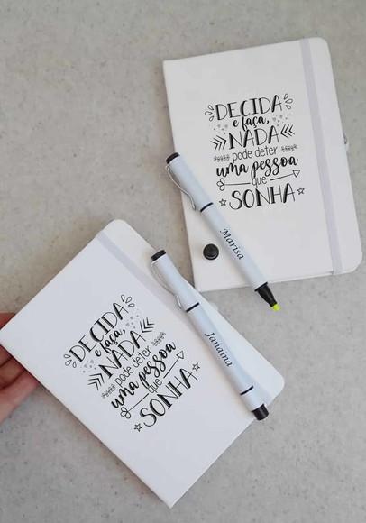 Kit Brinde Personalizado: Caderneta e Caneta Marca Texto