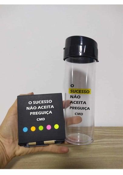 Kit Garrafa Acrílica e Bloquinho de Anotações Personalizado