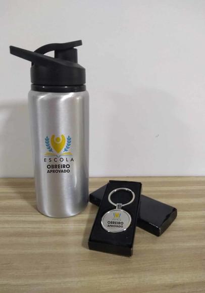 Kit Garrafa e Chaveiro em Inox Personalizado