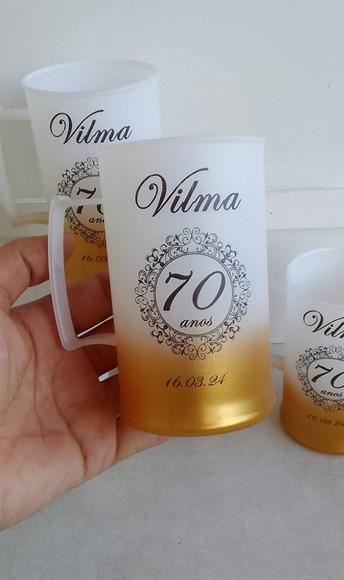 Lembrancinha 70 Anos - Caneca Acrílica Degradê Dourado