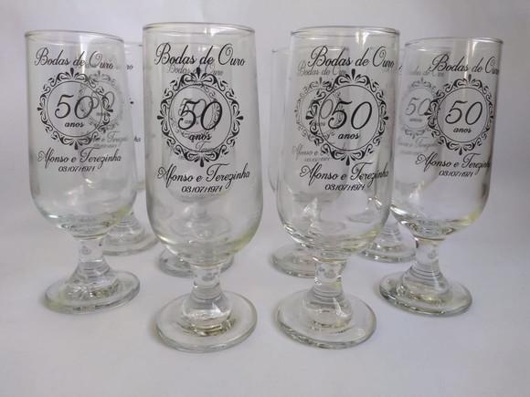 Taças de Vidro Personalizadas Bodas de Ouro