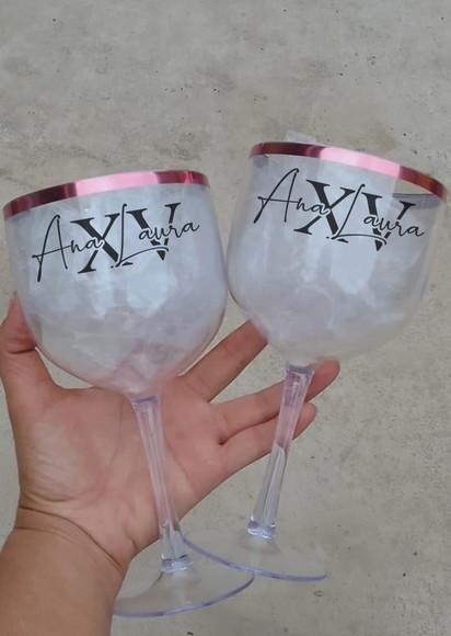 Taças Gim Personalizadas 15 Anos Borda Rose