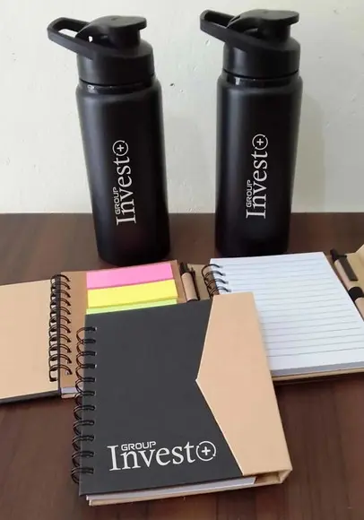 10 Kits Garrafa e Bloquinho de Anotações Personalizado