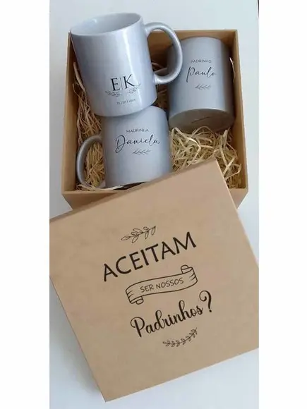 Caixa Padrinhos com 2 Canecas de Porcelana