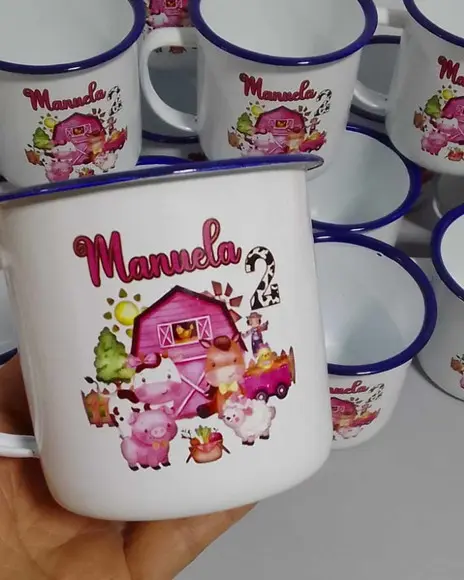 Caneca Esmaltada Personalizada 300ml Fazendinha