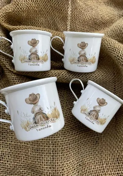 Canecas de Alumínio 150ml Personalizadas Tema Fazendinha
