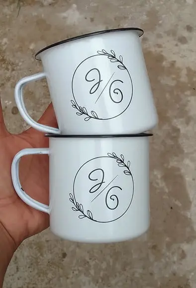 Caneca Esmaltada 300ml com Borda Preta Personalizada