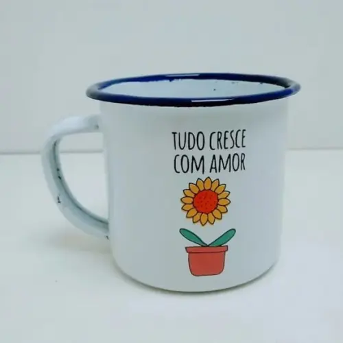 Caneca Esmaltada Personalizada Borda Azul